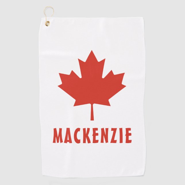 Serviette De Golf Drapeau canadien Feuille d'érable rouge Canada Nom (Devant)
