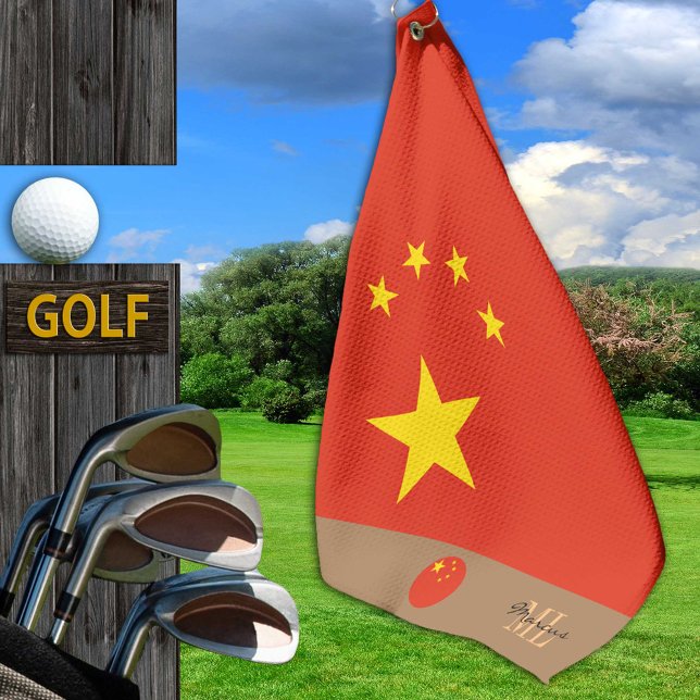 Serviette De Golf Drapeau chinois & Chine monogrammed /golf (Créateur téléchargé)
