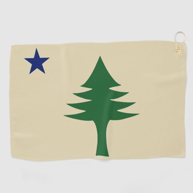 Serviette De Golf Drapeau de l'État du Maine avec pin et étoile 1901 (Horizontal)