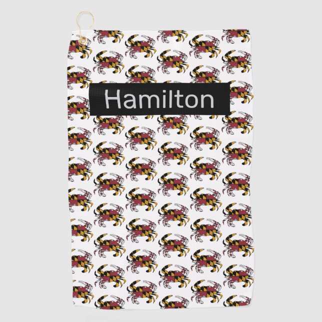 Serviette De Golf Drapeau du Maryland Swag Crabe bleu (Devant)