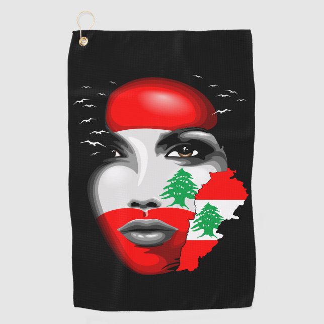 Serviette De Golf Drapeau et carte du Liban sur le visage de la fill (Devant)