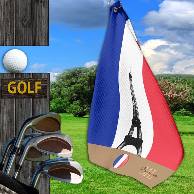 Serviette De Golf Drapeau français & Eiffel, France monogrammed Golf (Créateur téléchargé)