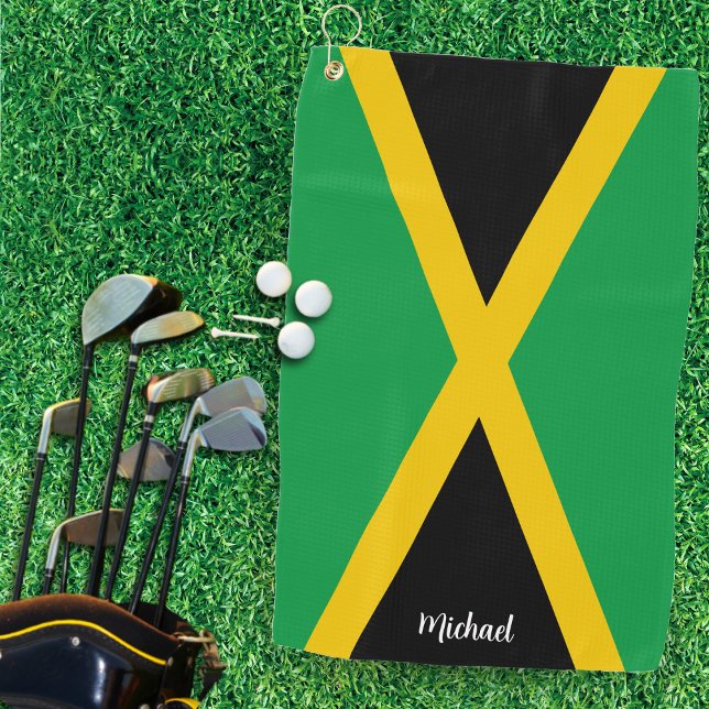 Serviette De Golf Drapeau jamaïcain noir et or vert (Jamaica Green Black & Gold Jamaican Flag Golf Towel)