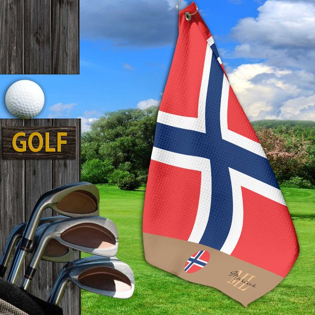Serviette De Golf Drapeau norvégien & Norvège, monogrammed / Golf (Créateur téléchargé)