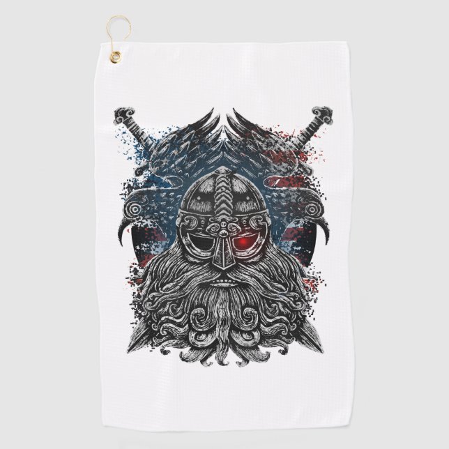 Serviette De Golf Drapeau Odin corbeaux et épées Viking Mythologie U (Devant)