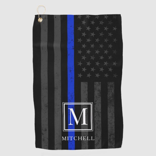 Serviette De Golf Drapeau Patriotique À Thème De Police | Monogramme (Devant)