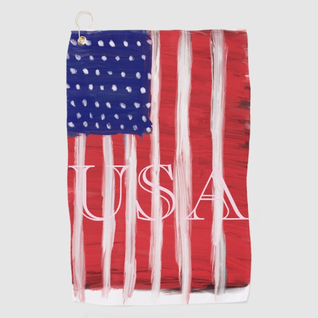 Serviette De Golf Drapeau peint d'art populaire USA (Devant)