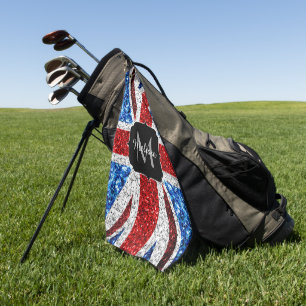 Serviette De Golf Drapeau rouge bleu blanc brillant parties scintill