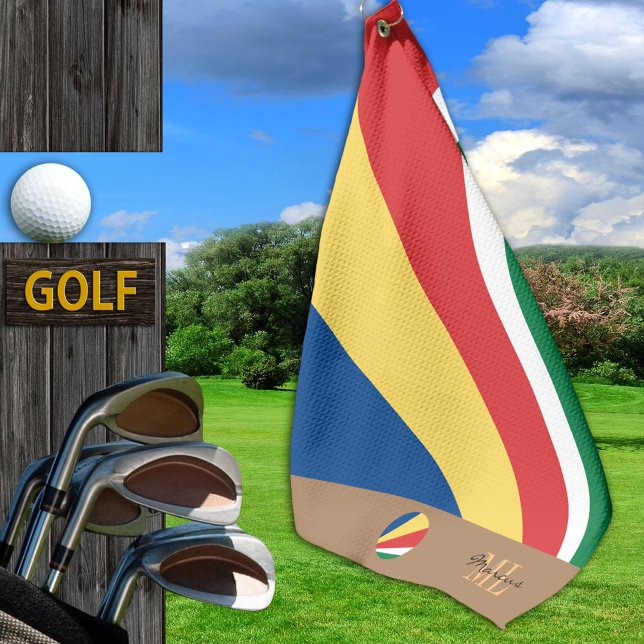 Serviette De Golf Drapeau seychellois & Seychelles monogrammé /Afriq (Créateur téléchargé)