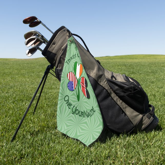 Serviette De Golf Drapeaux irlandais kényans américains Trèfle Texte (Vert)