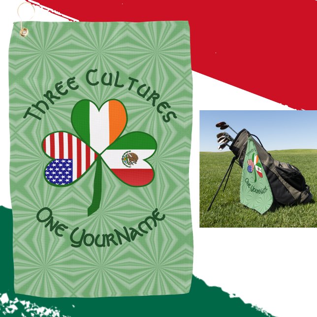 Serviette De Golf Drapeaux Mexicains Irlandais Américains Trèfle Per (Créateur téléchargé)