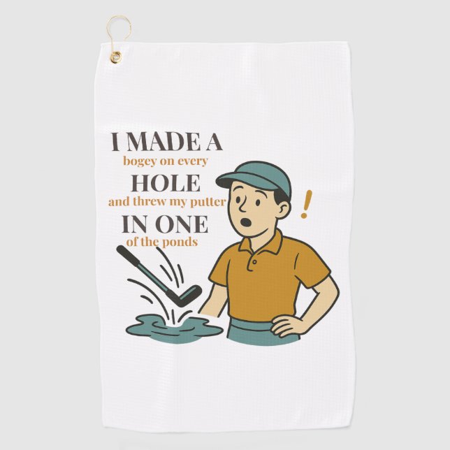 Serviette De Golf Drôle Cartoon de Golfeur masculin - Trou en un (Devant)