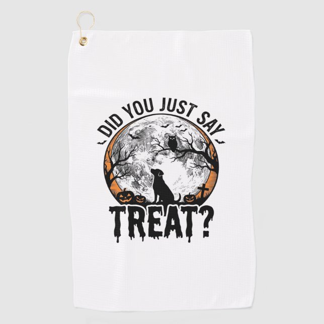 Serviette De Golf Drôle de friandise pour chien Halloween Design vec (Devant)