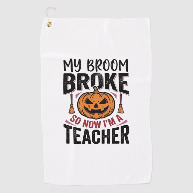 Serviette De Golf Drôle de professeur d'Halloween Balai cassé Vector (Devant)