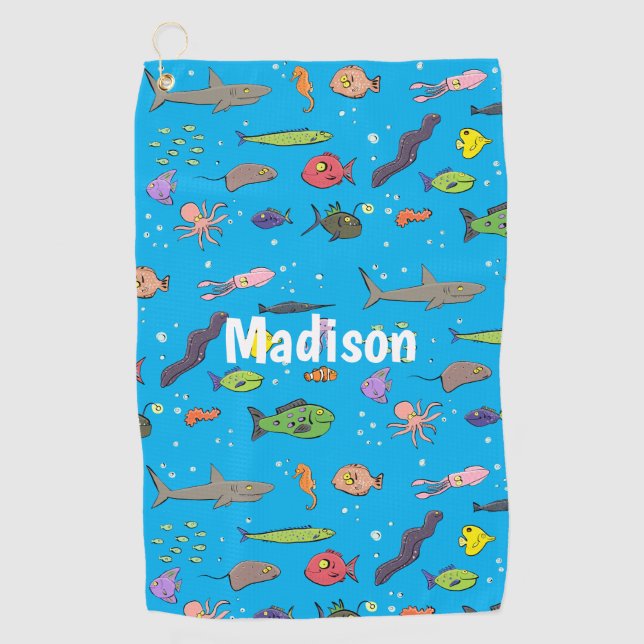 Serviette De Golf Drôle des créatures marines dessin motif (Devant)