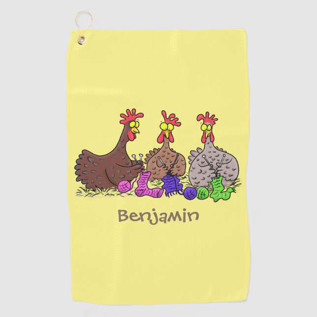 Serviette De Golf Drôle dessin animé de poulets de tricot (Devant)