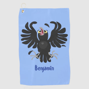 Serviette De Golf Drôle fou corbeau dessin animé de corbeau de corne