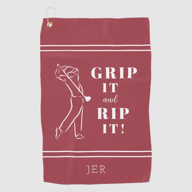 Serviette De Golf Drôle Humour Golf Grip Rip Mens Pro Custom Red (Devant)