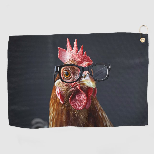Serviette De Golf Drôle poulet portant des lunettes (Horizontal)
