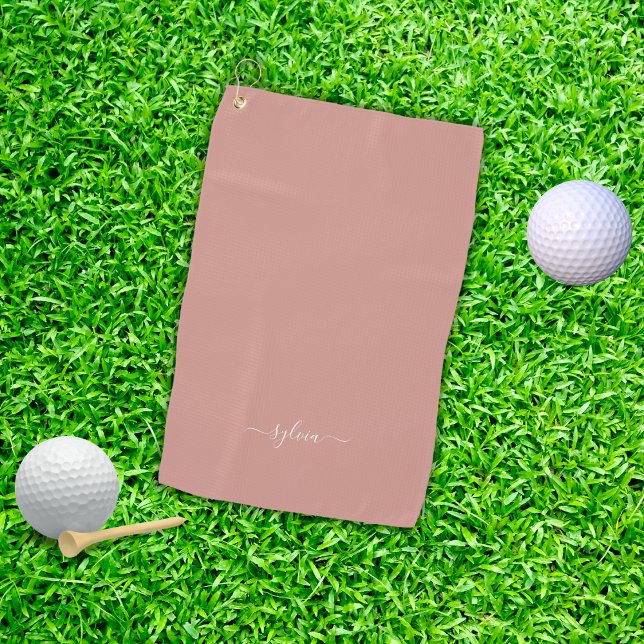 Serviette De Golf Dusty Coral Modern Girl Monogramme Nom (Dusty Coral Modern Girly Monogram Name Golf Towel)