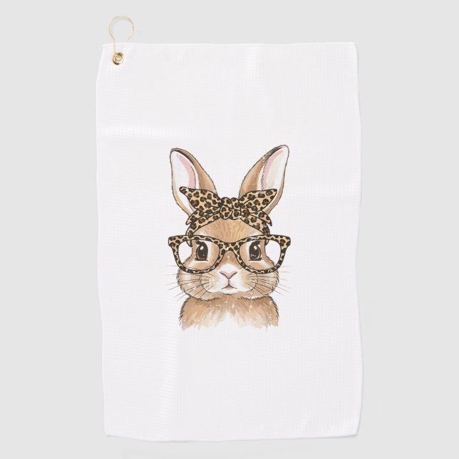 Serviette De Golf Easter Bunny Leopard Glasses Bandana Rabbit Women  (Devant)