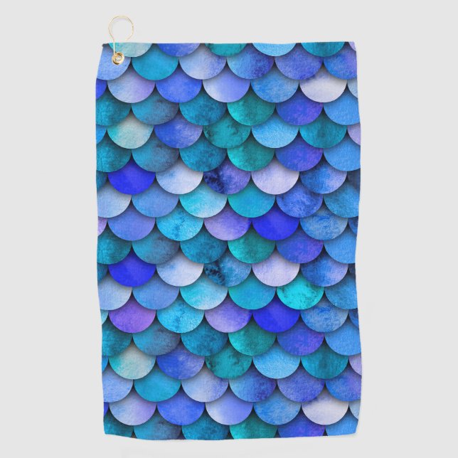 Serviette De Golf Échelle de sirène motif bleu violet turquoise (Devant)