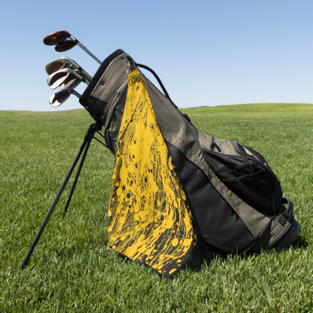Serviette De Golf Éclaboussures de peinture noire et jaune (Vert)
