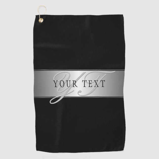 Serviette De Golf Écriture élégante de monogramme modifiable | Noir (Devant)