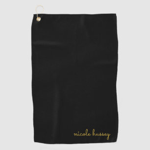Serviette De Golf Écriture noire et or   Monogramme moderne élégant