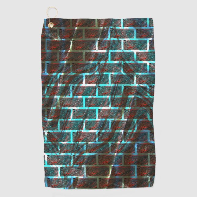 Serviette De Golf Effet de brique rouge et bleu taché, grille ou ray (Devant)