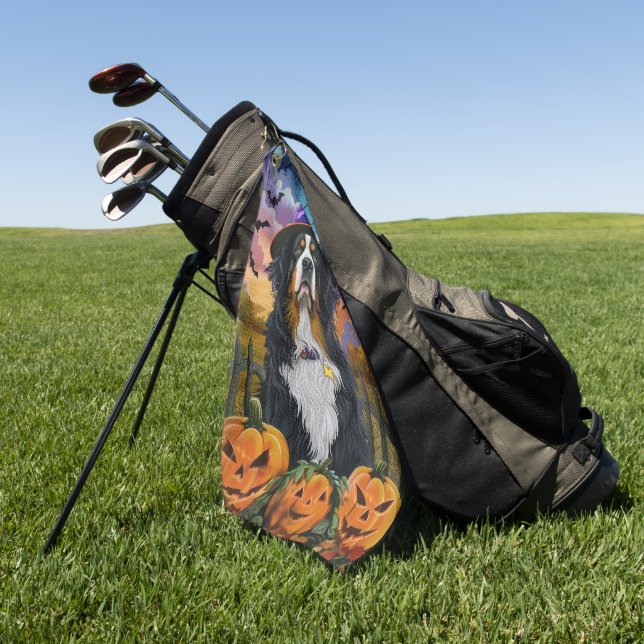 Serviette De Golf Éffrayant Bernese Mountain Halloween Citrouille so (Vert)