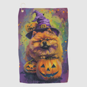 Serviette De Golf Éffrayant Chow Chow Chien Halloween sorcière et Ci
