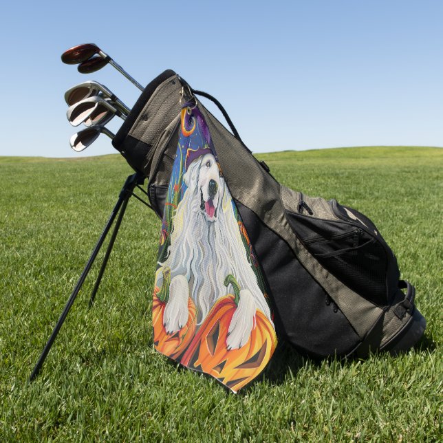 Serviette De Golf Éffrayant Grand Pyrénées Chien Halloween Citrouill (Vert)