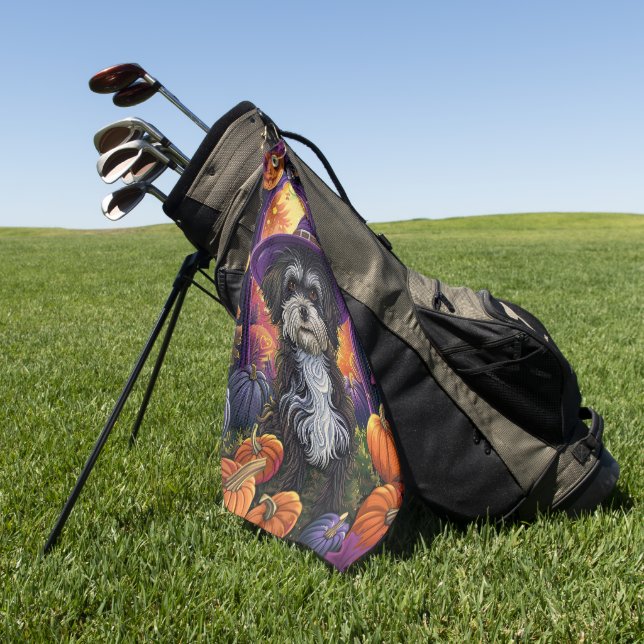 Serviette De Golf Éffrayant Havanais Chien Halloween sorcière et Cit (Vert)