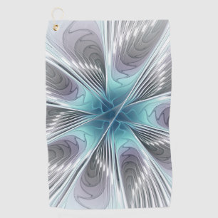 Serviette De Golf Elégance Moderne Bleu Gris Blanc Fractage Art Flow