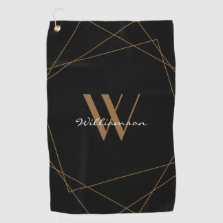 Serviette De Golf Élégant Black Gold Monogramme Nom Script