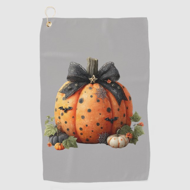 Serviette De Golf Élégant Citrouille d'Halloween avec cabot noir (Devant)