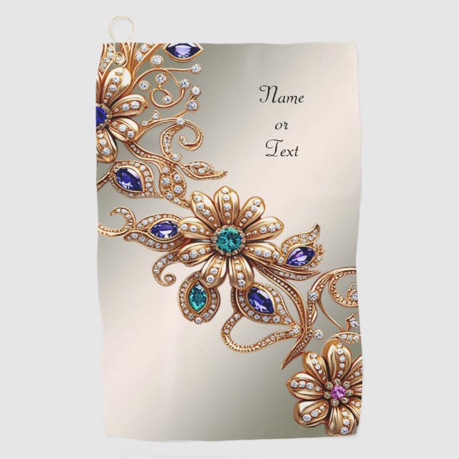 Serviette De Golf Elegant Gold Jewel Flowers Golf Towel (Devant)