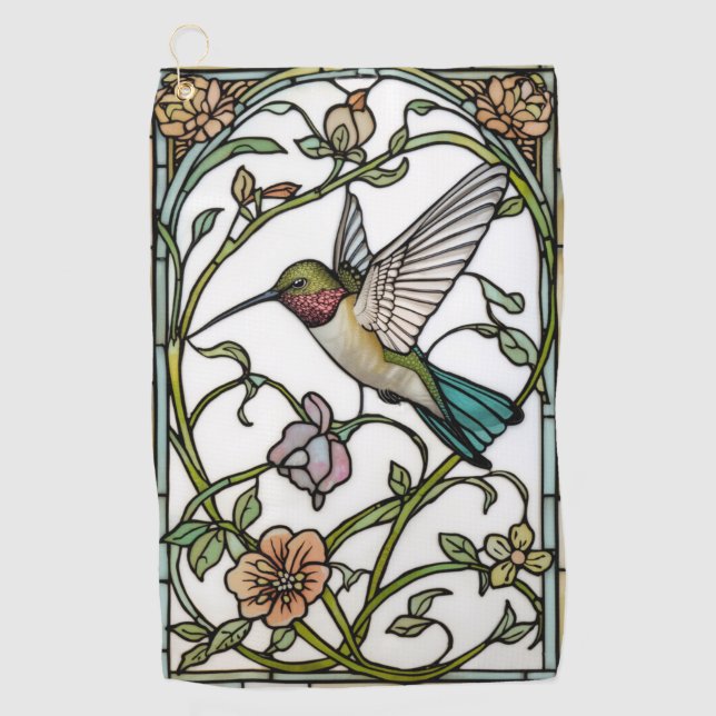 Serviette De Golf Elegant hummingbird artwork botanical boho chic (Devant)