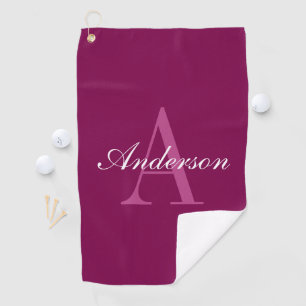 Serviette De Golf Élégant Magenta Rouge, rose & blanc Nom & Monogram