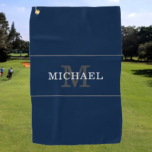 Serviette De Golf Elégant Marine Blue Silver Monogramme Nom personna