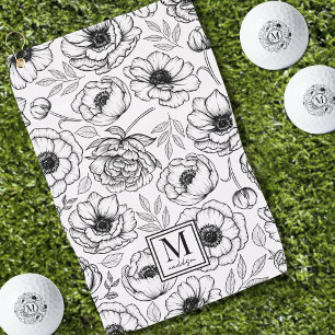Serviette De Golf Élégant modèle floral Monogramme initial
