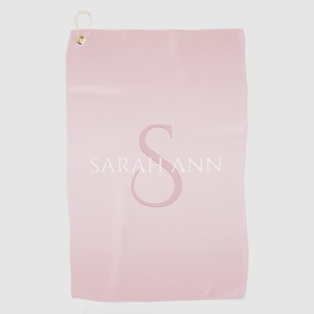 Serviette De Golf Elégant moderne Blush Pink Ombre Nom et monogramme (Devant)