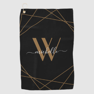 Serviette De Golf Élégant Monogram Black Gold Nom de script