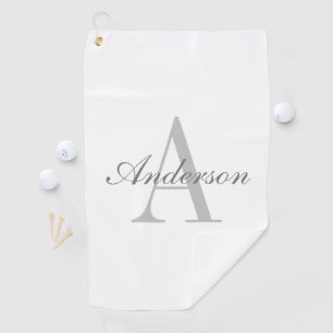 Serviette De Golf Élégant Monogramme blanc et gris