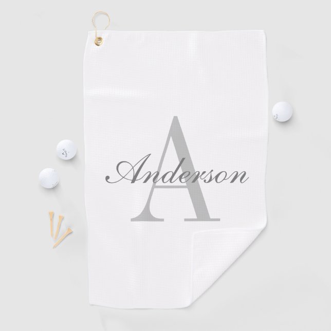 Serviette De Golf Élégant Monogramme blanc et gris (En situation)