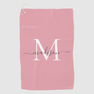 Serviette De Golf Élégant Monogramme Blush rose Grey Girly Nom du sc