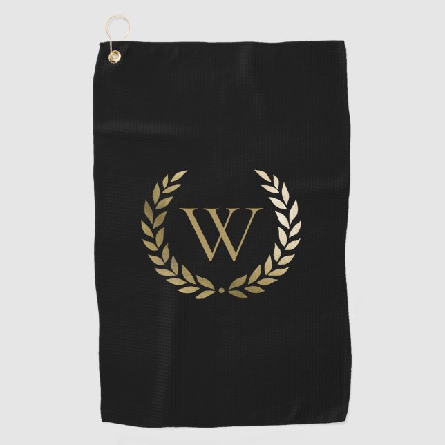 Serviette De Golf Élégant monogramme de couronne de laurier d'or noi (Devant)