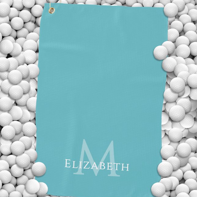 Serviette De Golf Élégant Monogramme Initiale Personnalisée Vert de  (Monogram Name Initial Elegant Teal Green Custom Golf Towel)