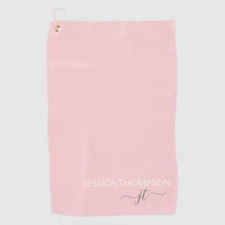 Serviette De Golf Élégant Monogramme moderne customisé Nom rose pâle